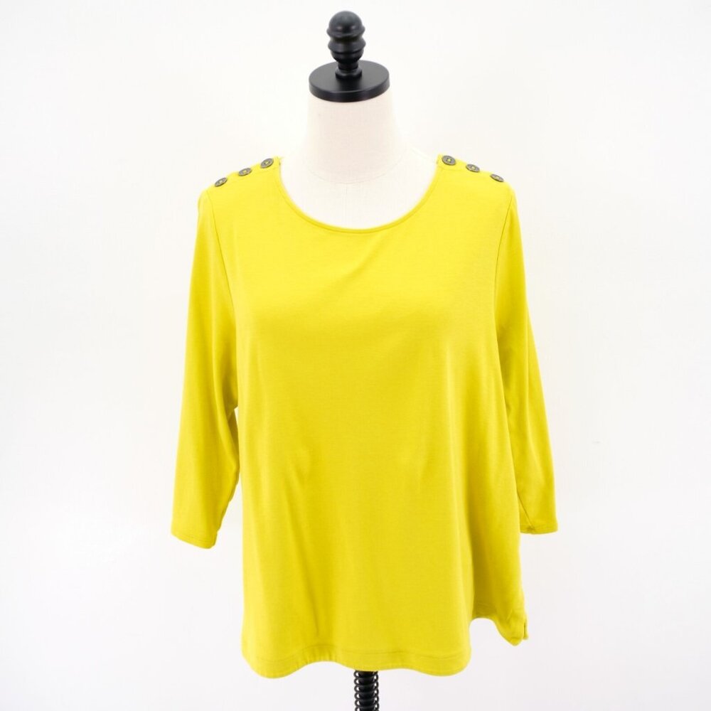 J. Jill Green Scoop Neck 3/4 Sleeve Button Shoulder Blouse Top Large